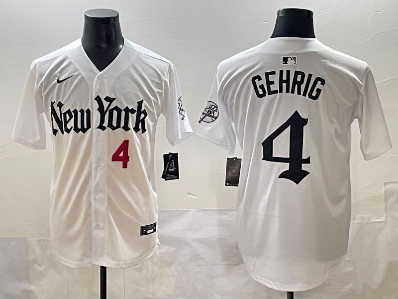 Men 2025 New York Yankees #4 Gehrig White Five generations Joint Name Nike MLB Jersey style 4->new york yankees->MLB Jersey